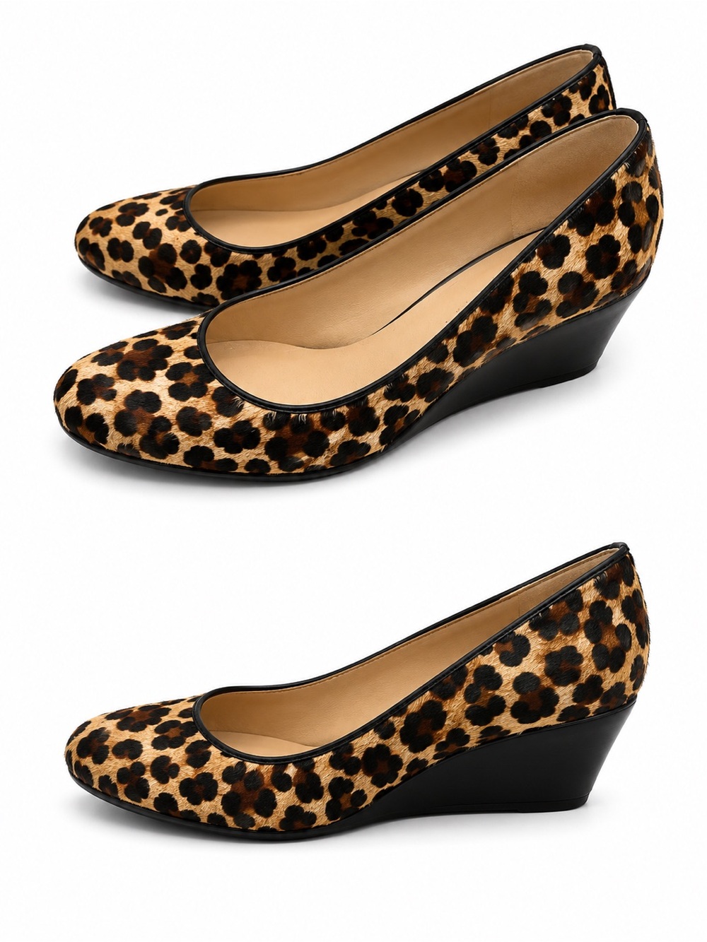 Nine West Leopard Print Wedge Pumps - Black and Brown